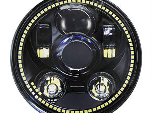 Wisamic 5-3/4 5.75 inch LED Headlight - with Halo DRL Compatible with Harley Davidson Dyna Street Bob Super Wide Glide Low Rider Night Rod Train Softail Deuce Custom Sportster Iron 883 -Black