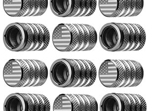 Tire Valve Stem Cap Cover - (12 Pack) Tire Air Cap Metal with Plastic Liner Corrosion Resistant Leak-Proof American Flag for Car Truck Motorcycle Bike