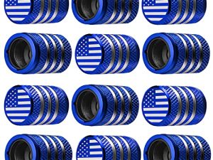 Tire Valve Stem Cap Cover - (12 Pack) Tire Air Cap Metal with Plastic Liner Corrosion Resistant Leak-Proof American Flag for Car Truck Motorcycle Bike