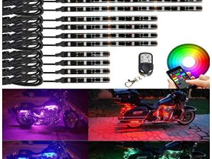 NBWDY 12Pcs Motorcycle LED Light Strips Kits Multi-Color Accent Glow Neon Lights Waterproof RF Bluetooth APP Control Music Sync led Underglow Light Kits for Motorcycle ATV Golf Cart Scootor